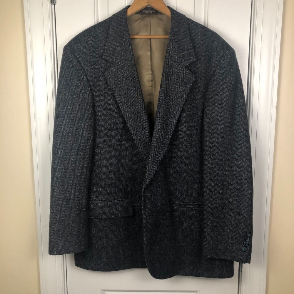 VTG 70s/80s Evan-Picone Tweed Jacket XL Blue 100% Wool Sport Coat Blazer USA 48R